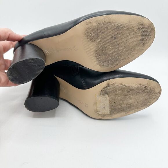 Neiman Marcus Niana Almond‎ Toe Bootie Black Leather Oval Sculptural Heel Sz 5.5 - Picture 6 of 12